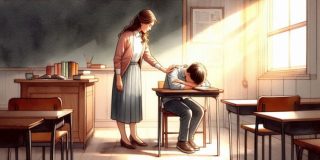 maestra animando a estudiante